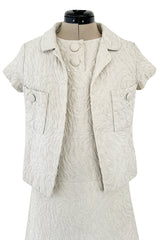1960s Christian Dior Demi-Couture Textured Ivory Silk A-Line Dress & Matching Crop Jacket