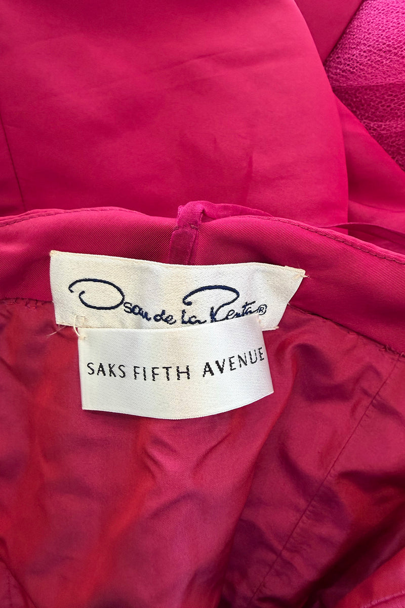 Gorgeous 1980s Oscar de la Renta Deep Fuchsia Pink Silk Strapless Silk Dress w Full Skirt
