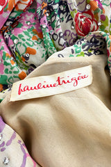 Beautiful Spring 1974 Pauline Trigere Runway Floral Print Dress w Rhinestone Detailing