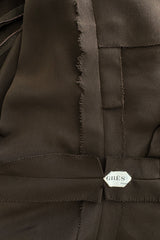 Elegant 1970s Madame Gres Haute Couture Chocolate Brown Day Dress w Full Sleeves & Collar