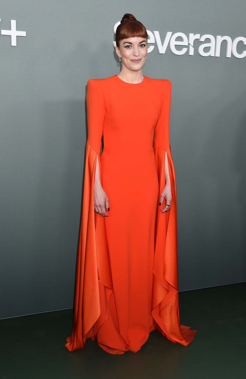 Striking Resort 2019 Alex Perry "Abigail" Brilliant Orange Full Length Capes Sleeve Dress w Open Back