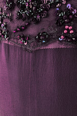 Gorgeous 2000s Valentino Roma Mauve Purple Silk Chiffon Dress w Sequin & Lace Detailing