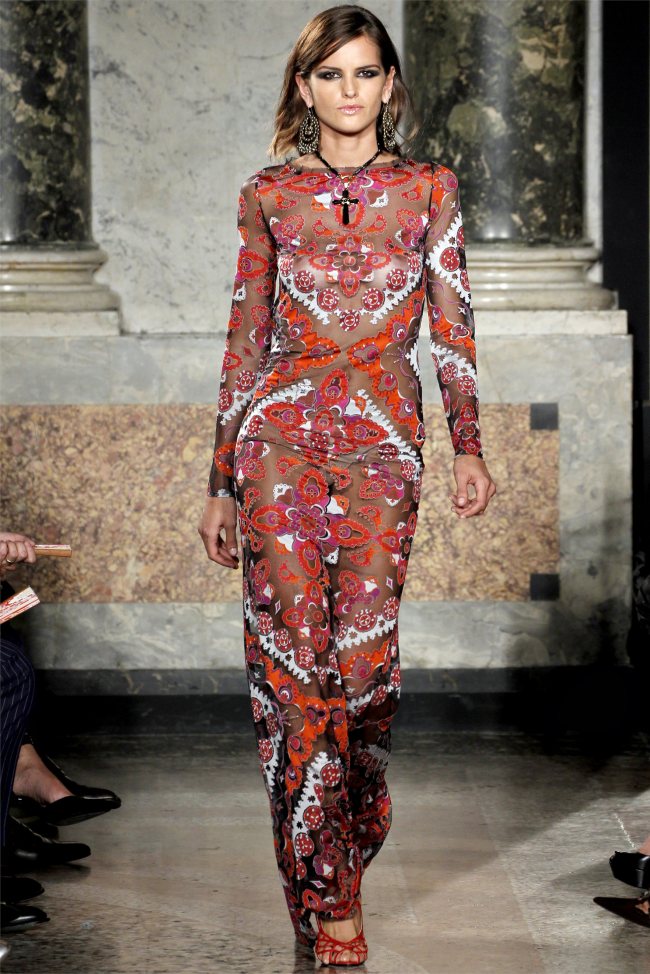 Fantastic Spring 2012 Emilio Pucci by Peter Dundas Runway Look 10 Coral Print Open Back Dress