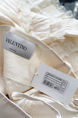 Dreamiest 2010s Valentino Off White Silk Wedding Dress w Tiered Ivory Lace & Ruffle Skirt