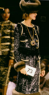 Important Fall 1983 Chanel by Karl Lagerfeld Haute Couture Runway Look 73 Metallic Panne Velvet Dress