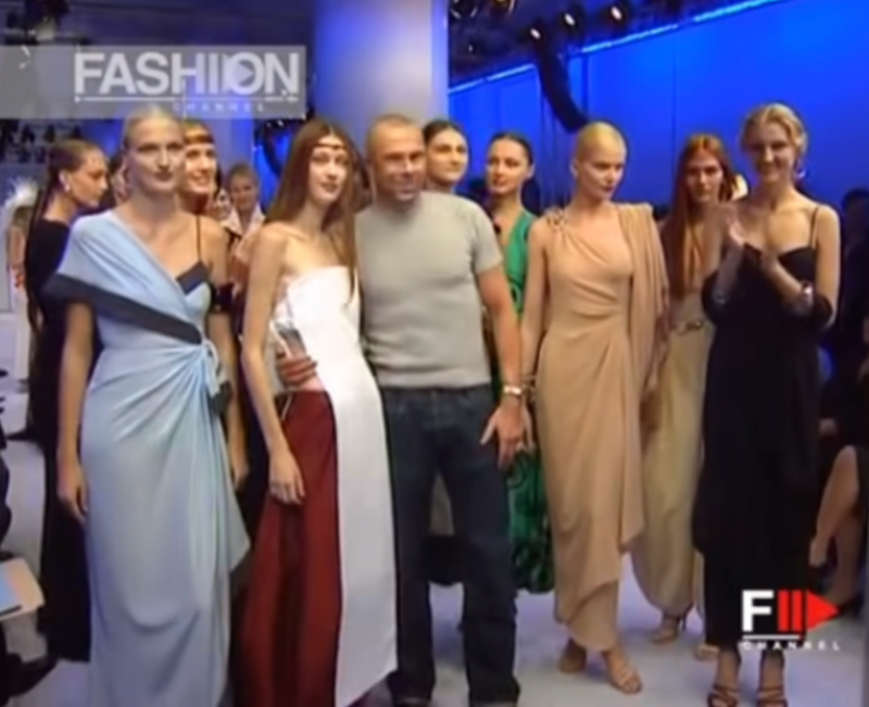 Spectacular Spring 2000 Thierry Mugler Runway Nude Chiffon One Shoulder Dress w Acrylic Detail