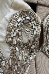 Iconic Spring 2006 Roberto Cavalli Front Plung & Open Back Heavily Detailed w Rhinestone Bias Cut Ivory Silk Dress
