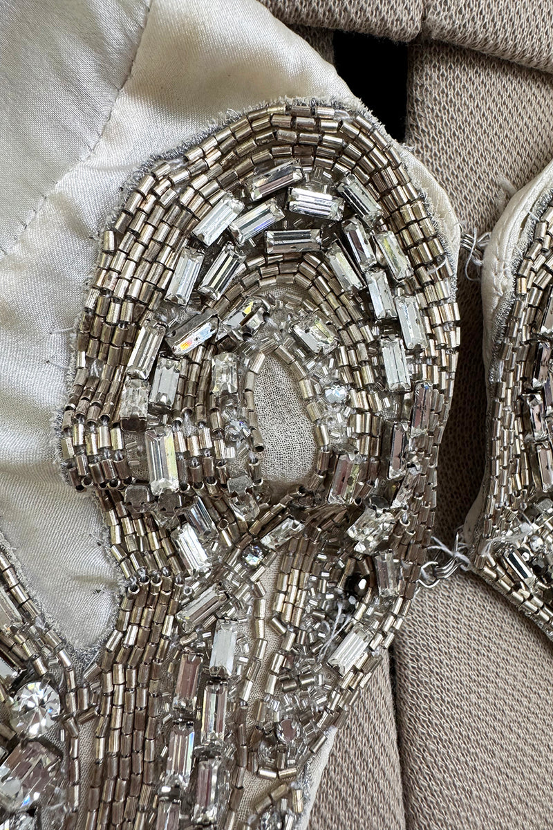 Iconic Spring 2006 Roberto Cavalli Front Plung & Open Back Heavily Detailed w Rhinestone Bias Cut Ivory Silk Dress