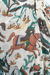 Rare 1971 Thea Porter Actual Book Piece Silk Cotton Gauze Dress w Sheila Hudson Horseman Print
