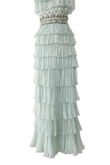 Spectacular Cruise 2009 Christian Dior by John Galliano Soft Pastel Blue-Green Ruffle Dress w Beading