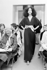 Incredible Spring 1978 Halston IV Plunged & Pleated Black Wrap Runway Dress w Balloon Sleeves