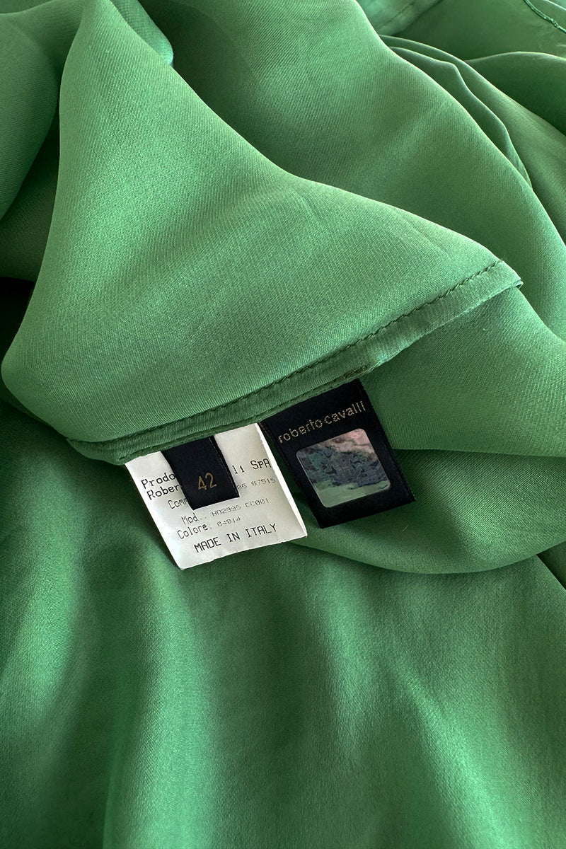 Very Rare Spring 2007 Roberto Cavalli Green Pleated Silk Chiffon Dress w Open Back & Sides