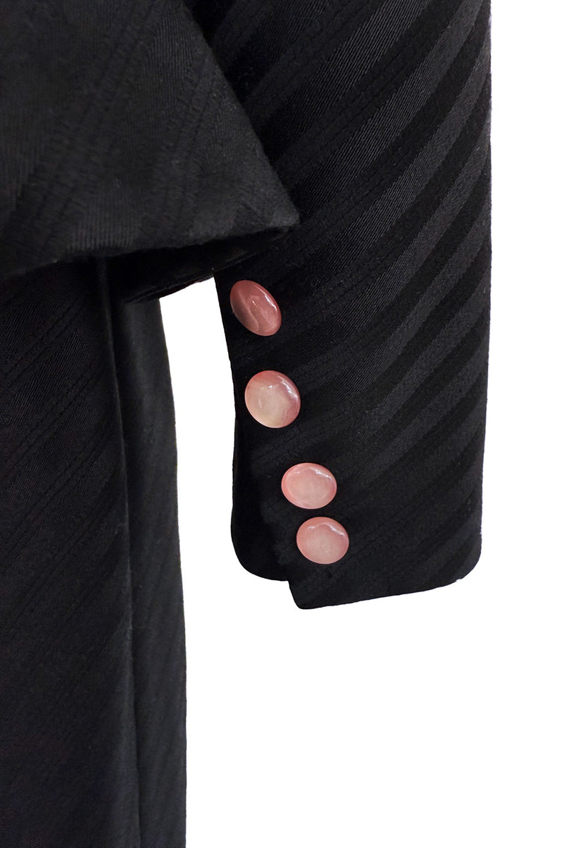 Fantastic Spring 1984 Emanuel Ungaro Haute Couture Black Stripe Jacket & Skirt Suit + Pink Camisole