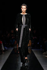 Exquisite Fall 2019 Giorgio Armani Runway Look 80 Velvet &Silk Ribbon Jumpsuit w Black Jet Beads