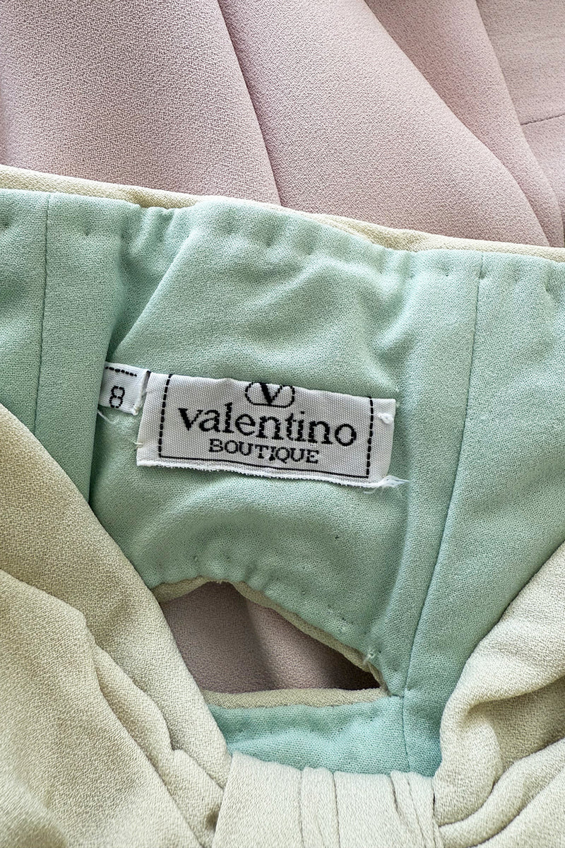Phenomenal Spring 1991 Original Valentino Runway Pale Pink & Pastel Green Strapless Cut Out Dress