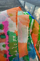 Fantastic Spring 1969 Kiki Hart Multi Colour Floral & Pattern Silk & SIlk Organza Dress w Balloon Sleeves