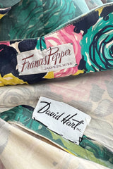 Gorgeous 1950s David Hart Organza Covered Cotton Floral Print Dress w Sequin Detailing