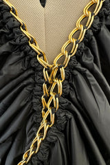 Amazing Fall 2009 Junya Watanabe Black Padded Nylon Dress w Gold Chain Detailing
