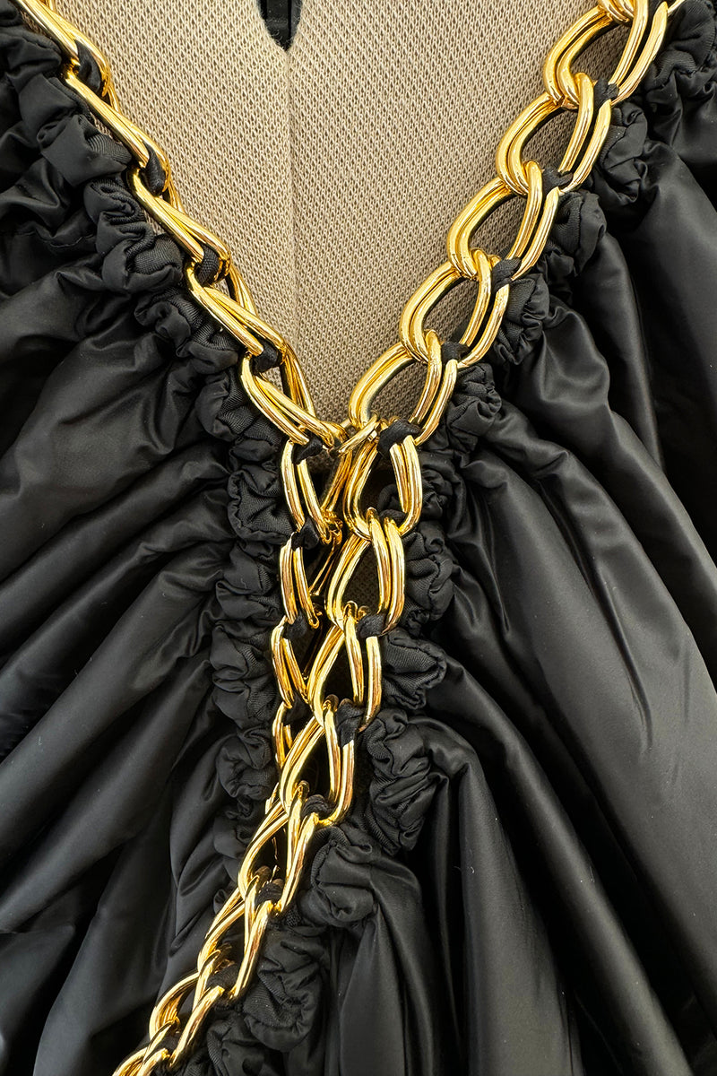 Amazing Fall 2009 Junya Watanabe Black Padded Nylon Dress w Gold Chain Detailing