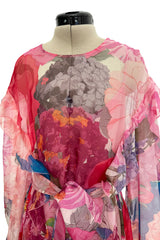 c. Resort 2020 Valentino by Pierpaolo Piccioli Ruffle Detailed Silk Chiffon Floral Caftan Dress w Tie Belt