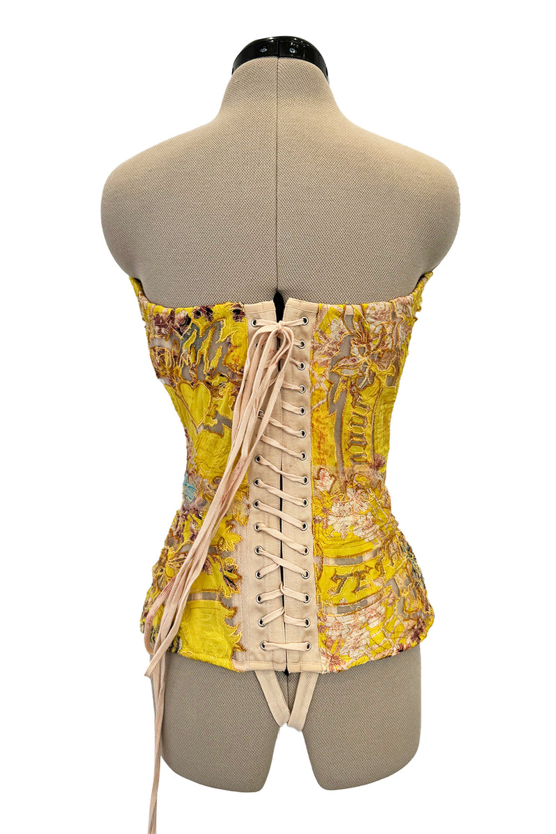 Very Rare Spring 2003 Roberto Cavalli Printed Silk & Net Boned Corset & Red Sequin Mini Skirt Set