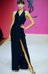 Iconic Spring 1998 Yves Saint Laurent Runway Wrap Tuxedo Dress w High Wrap Over Slit