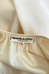 Amazing 1970s Yves Saint Laurent Silk Ivory Full Tent Dress w Belt, Ruffled Edges & Full Sleeves