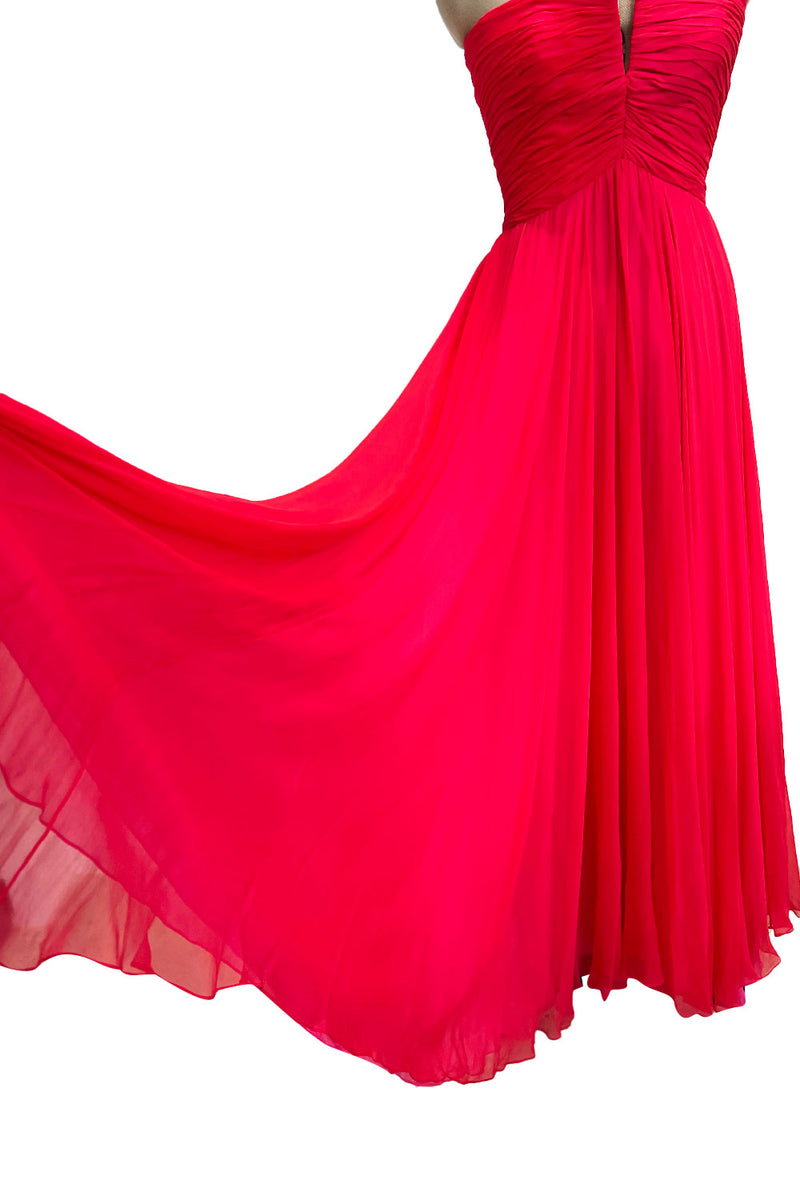 Beautiful Spring 1989 Bob Mackie Runway Red Silk Chiffon Dress & Cape w Inner Pink Layer