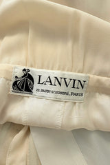 1970s Lanvin by Jules-Francois Crahay Couture Ivory Silk Chiffon & Floral Silk Ribbon Dress