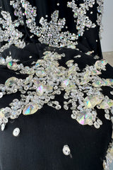 Incredible 1960s Adolfo Black Silk Chiffon One Shoulder Dress w Extensive Hand Bead & Sequin Detailing