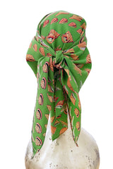 Chic Spring 1974 Valentino by the Original Mr. Valentinop Green Silk Shell Print Top & Head Scarf