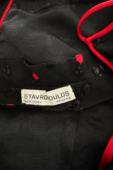 Fantastic 1970s Stavropoulos Wrap Skirt and Top Set w Embroidered Red Dots & Metallic Thread Pattern