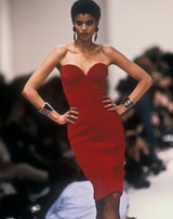 Fall 1986 Yves Saint Laurent Runway & Ad Campaign Hand Gathered Strapless Velvet Dress