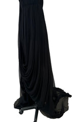 Extraordinary Fall 2008 Alexander McQueen 'The Girl Who Lived in the Tree' Black Silk Chiffon Trained Corset Dress