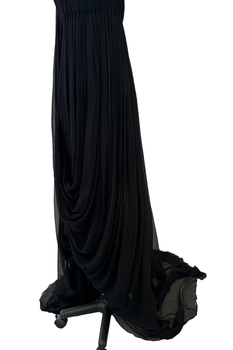 Extraordinary Fall 2008 Alexander McQueen 'The Girl Who Lived in the Tree' Black Silk Chiffon Trained Corset Dress