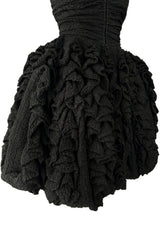 Exceptional Spring 1988 Christian Lacroix Demi-Couture Luxe Label Black Pouf Dress w Attached Shoulder Piece