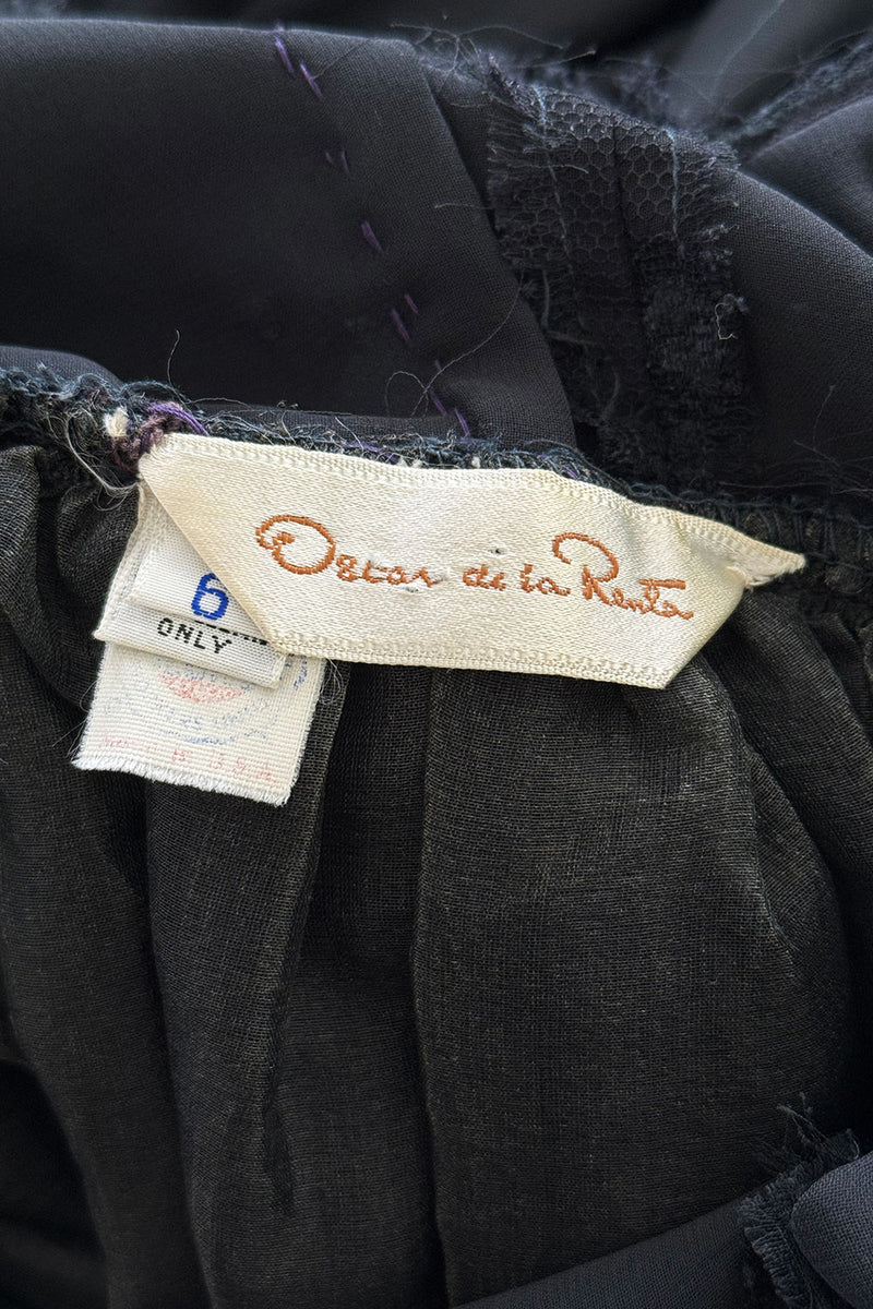 Documented Resort 1978 Oscar de la Renta Backless Black Silk & Lace Dress w Full BalloonmSleeves