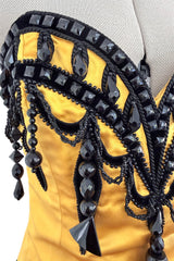 1987-1988 Christian Dior by Marc Bohan Textured Black Silk Skirt & Hand Beaded Corset Set
