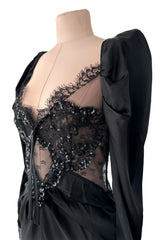 Prettiest Fall 2019 Alessandra Rich Black Version of Runway Look 46 Bias Cut Silk & Sequin Lace Dress