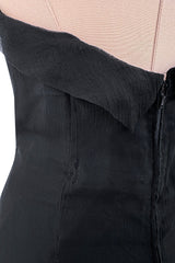 1940s Jean Patou Haute Couture Strapless Black Silk Chiffon Dress w Tiered Full Skirt