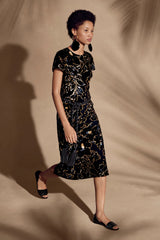 Chic Resort 2018 Michael Kors Runway Look 44 Black Dress w Elaborate Gold & Black Sequin Detailing
