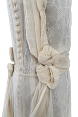 Fall 2007 John Galliano Ivory Silk Chiffon & Lace Dress w Silk Rosettes