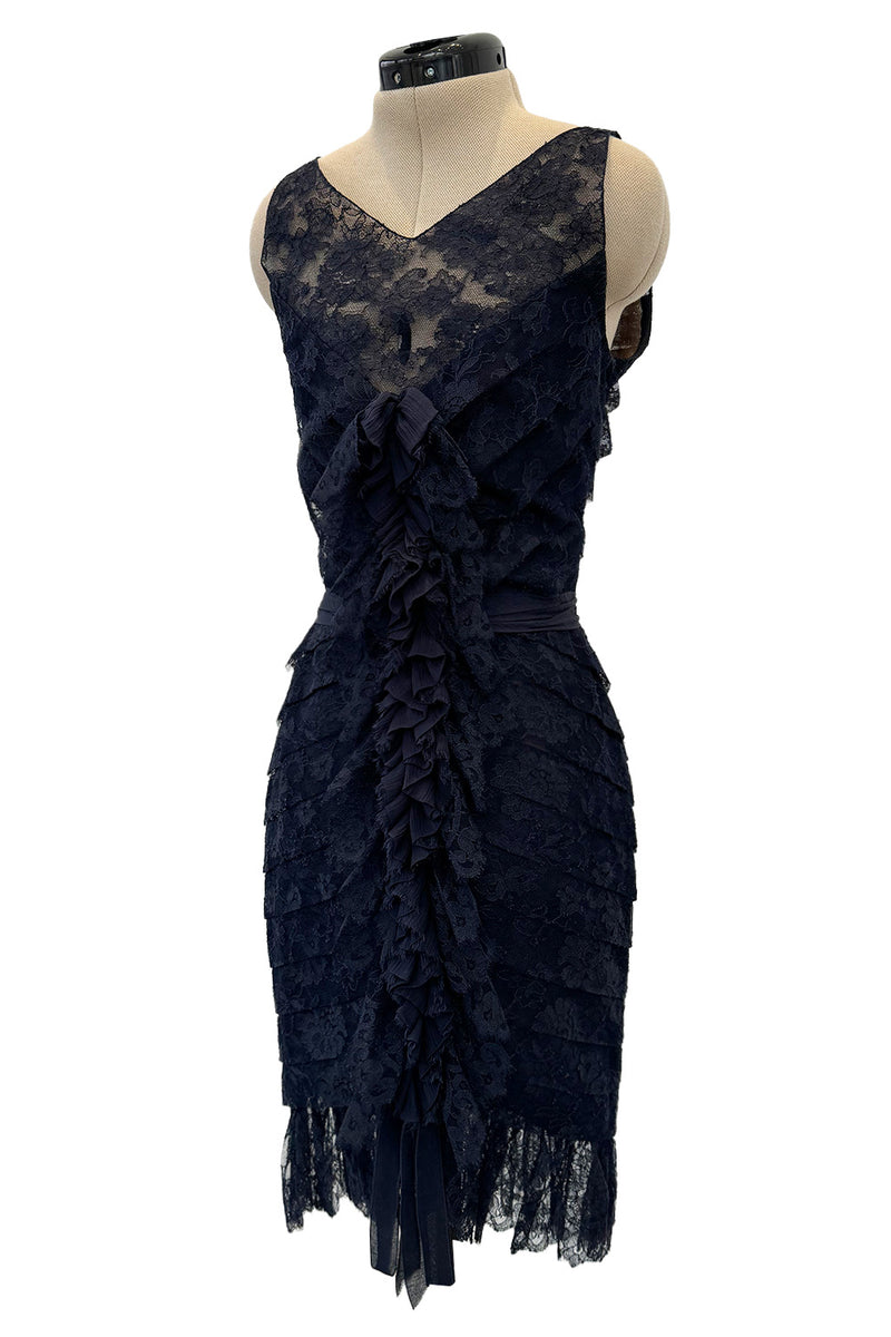 Extraordinary Fall 2008 Chanel by Karl Lagerfeld Blue Lace & Chiffon Dress & Cape Set