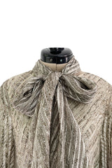 Exceptional 1970s George Stavropoulos Couture Bias Cut Grey Ribbon Silk Chiffon Dress w Sash