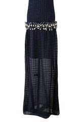Phenomenal Fall 2010 Chanel by Karl Lagerfeld Deep Blue & Silver Metallic Knit Dress w Glass Pearl Detailing