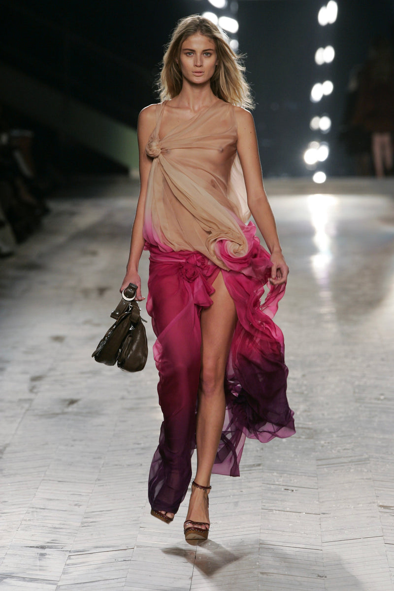 Prettiest Spring 2006 Christian Dior by John Galliano Pink Ombre Silk Chiffon Dress