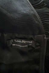 Beautiful 1980s Louis Feraud Glossy Black Sequin Silk Chiffon Dress w Tiered & Ruffled Sleeves