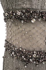 2010s Valentino by Pierpaolo Piccioli & Maria Grazia Chiuri Sequin & Rhinestone Embellished Deep Silver Silk Dress