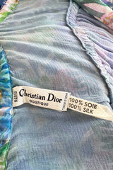 Spectacular Spring 1978 Christian Dior by Marc Bohan Blue Floral Silk Chiffon Dress w Ribbon Straps