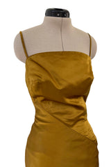 Stunning 1968 Mr Blackwell Custom Deep Copper Gold Silk Dress w Hip Swag & Flower Pin